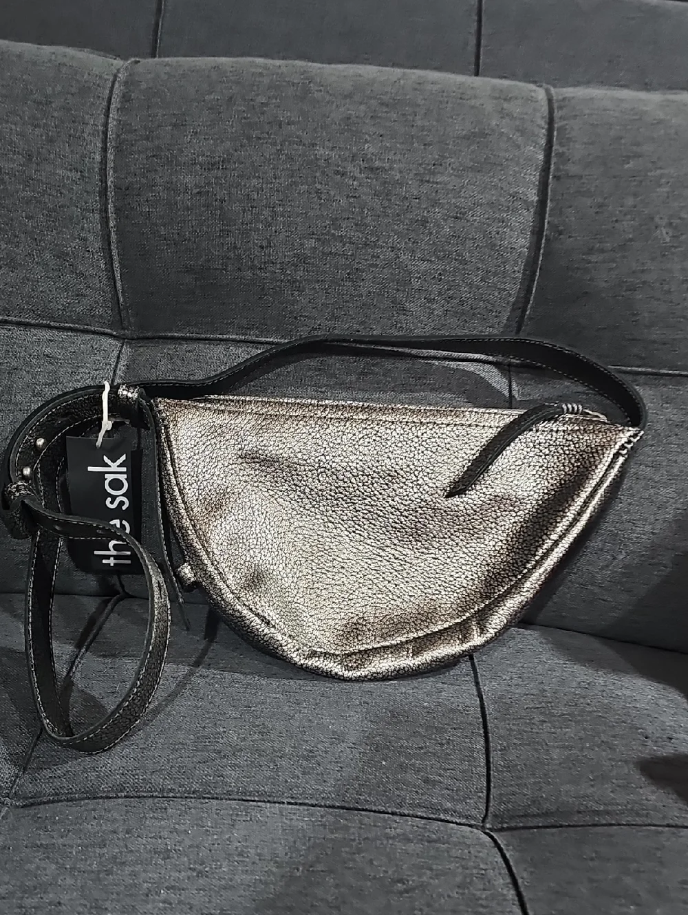 The Sak Metallic Pewter Crossbody Belt Bag with Black Strap - Picture 1 of 7